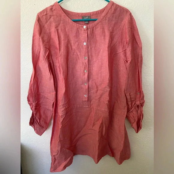 J. Jill NEW Gorgeous Linen Tab-Sleeve Tunic ~ Pink Clove ~ Sz Large - Picture 4 of 12